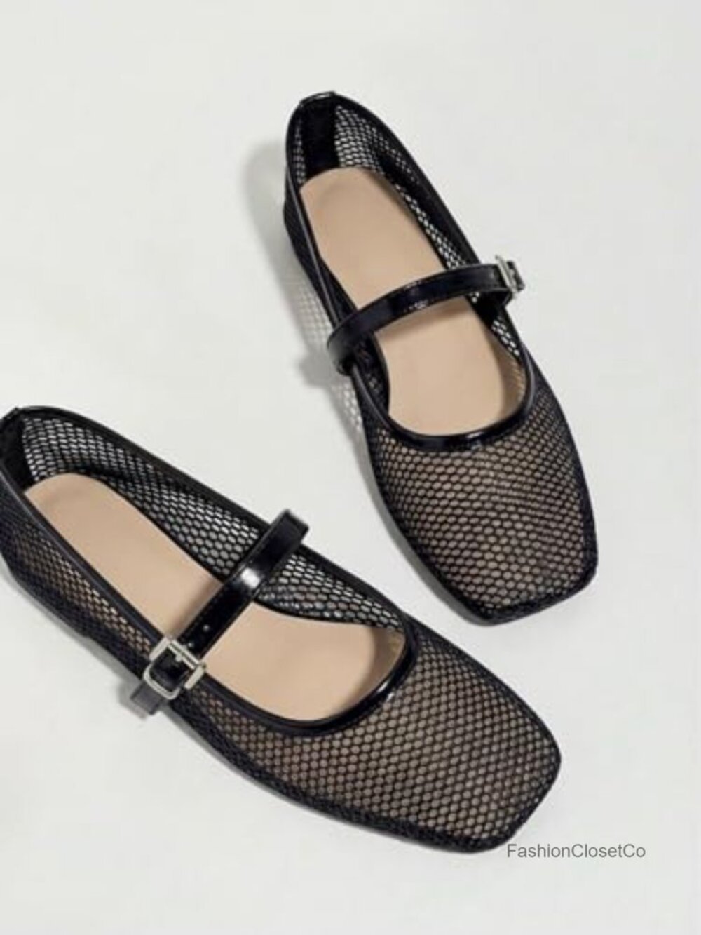 Mesh Ballet Flats Square Closed Toe Maryjane Flat Shoes - Picture 3 of 6